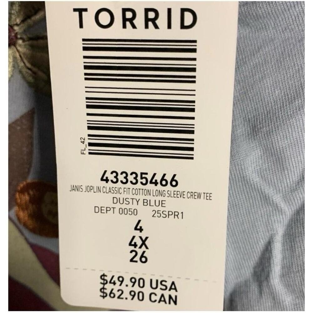 NWT Torrid Janis Joplin Classic Fit Crew Long Sleeve Tee 4X - Picture 2 of 12